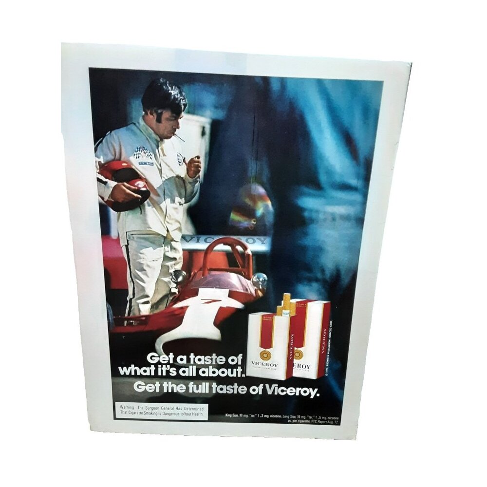 1973 Viceroy Cigarettes Ad – Race Car Driver Full Taste 1970s Vintage Print